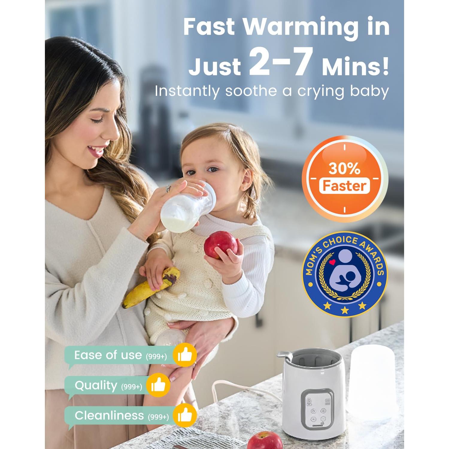 Calentador de Biberones Rápido 8 en 1 GROWNSY Gris con Portabebés