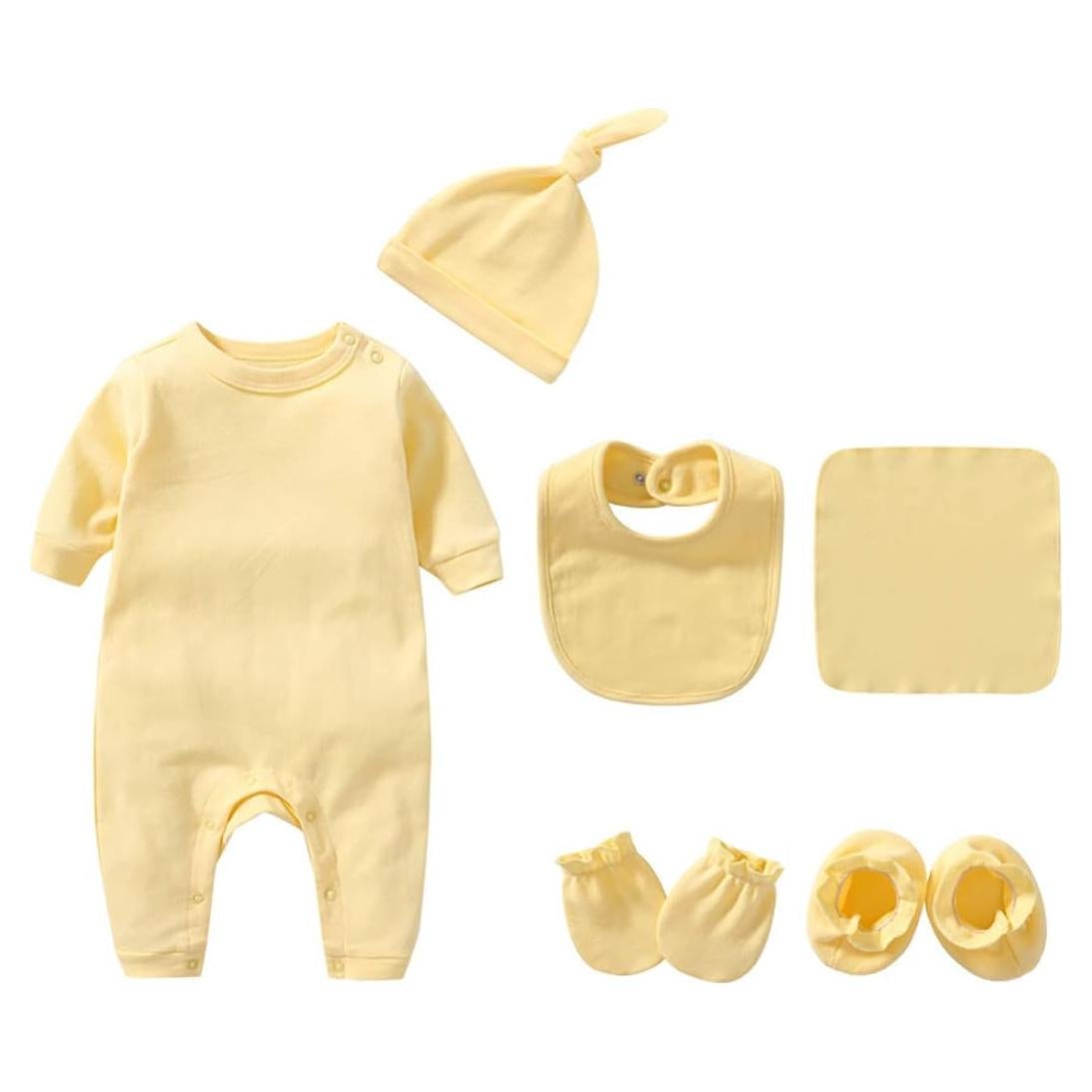Conjunto 6 en 1 Bebé Algodón Orgánico Amarillo 0-3 Meses