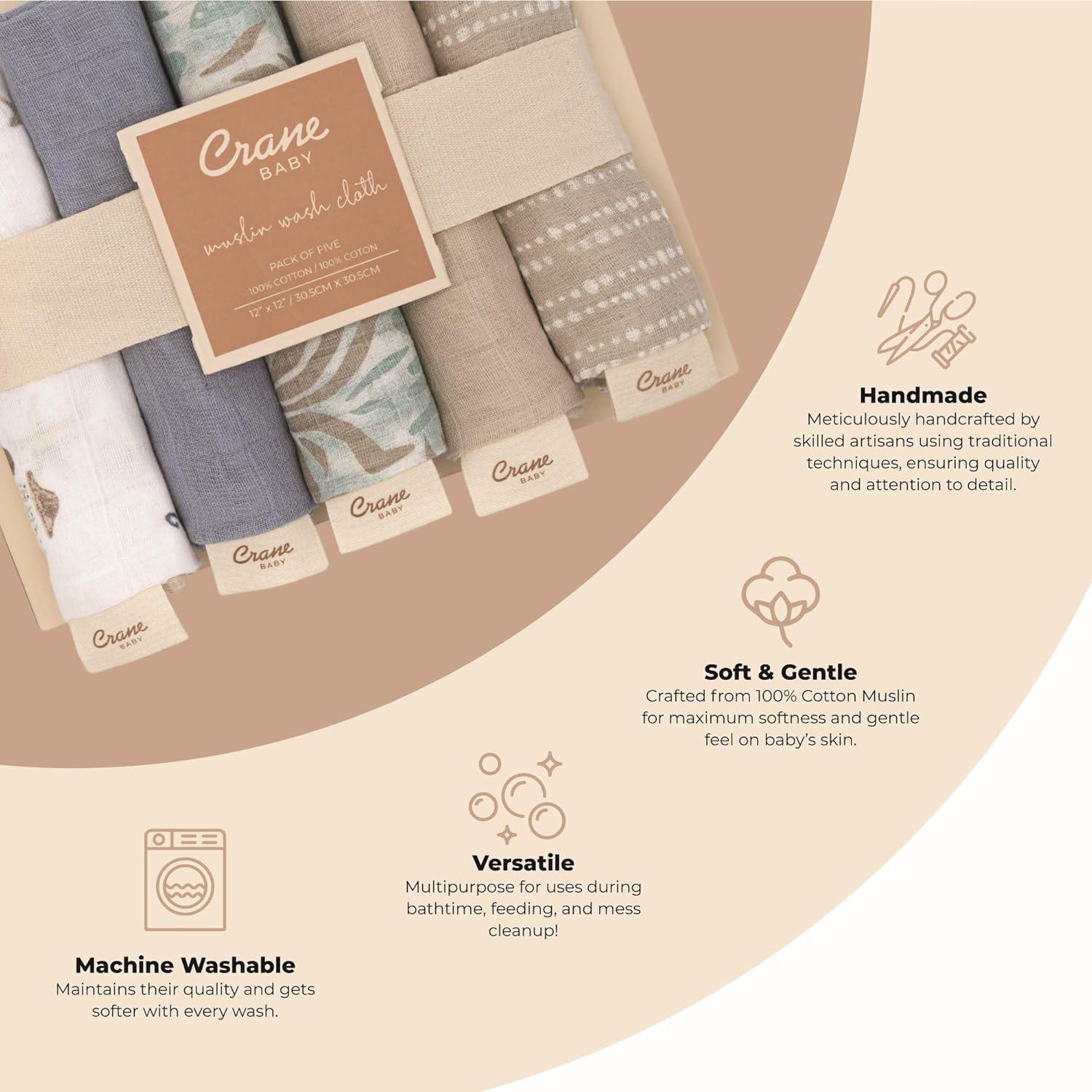 Juego de Paños de Baño Crane 100% Algodón Vida Marina 5 Pzas