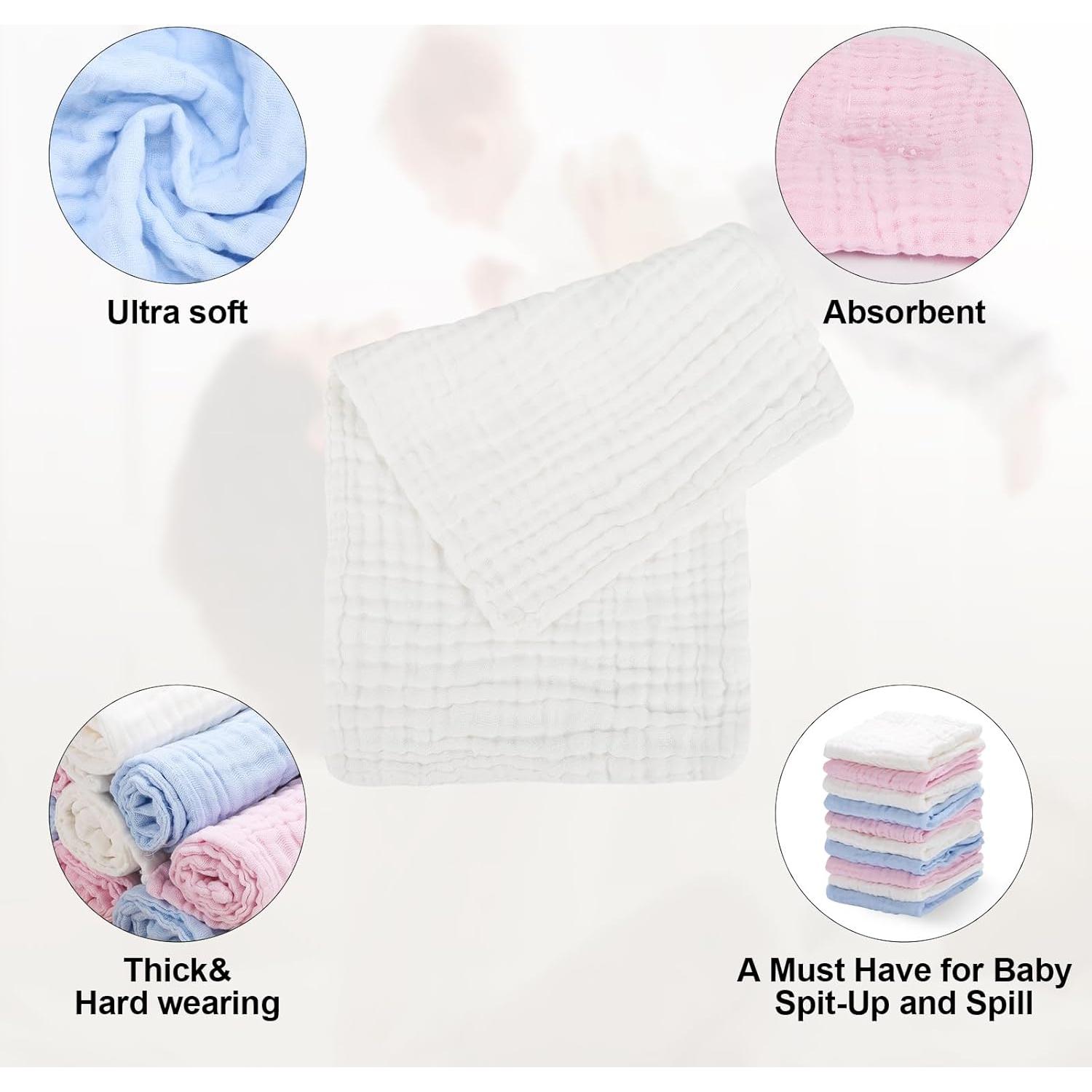 Paquete de 10 Paños de Muselina Arnzion 100% Algodón 6 Capas