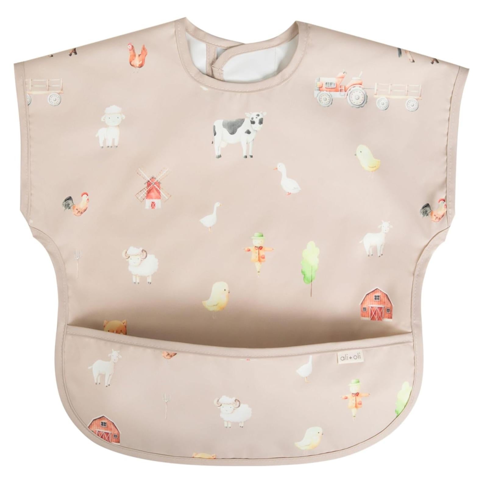 Babero de Manga Corta Ali+Oli Granja Impermeable y Lavable
