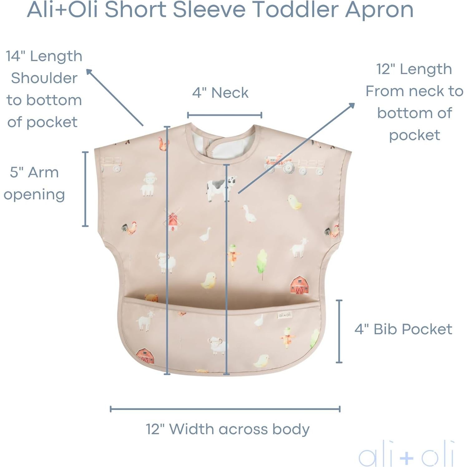 Babero de Manga Corta Ali+Oli Granja Impermeable y Lavable