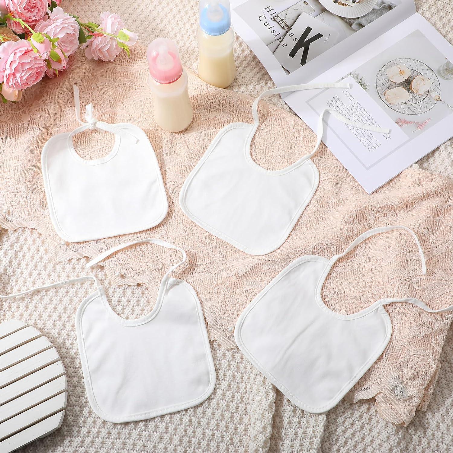 40 Baberos Sólidos Blancos de Algodón Panitay para Bebés