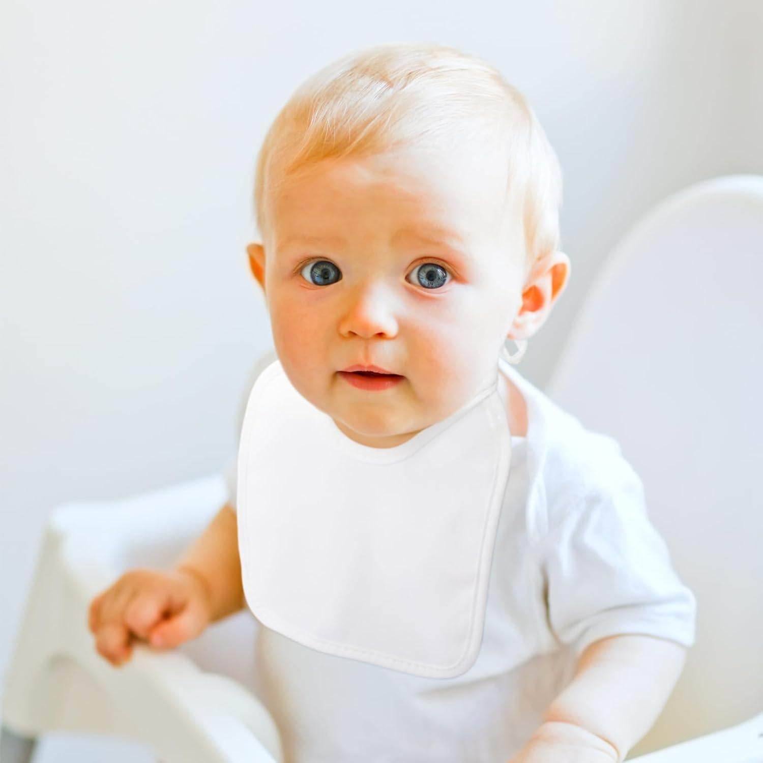 40 Baberos Sólidos Blancos de Algodón Panitay para Bebés