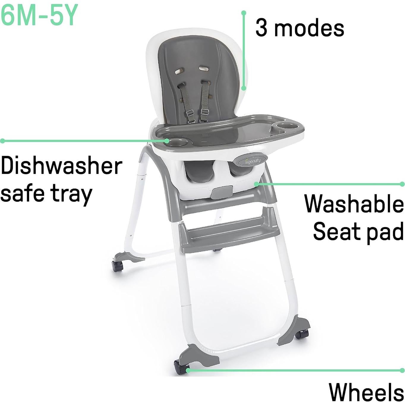 Silla Alta Convertible Ingenuity SmartClean Trio Elite - Pizarra