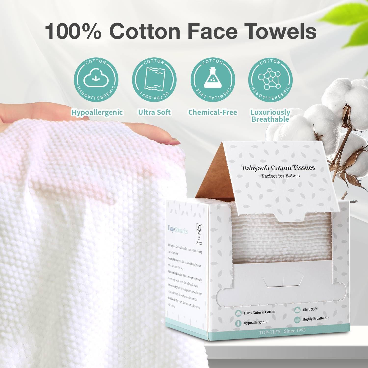 Toallas Faciales Desechables 100% Algodón TOP-TIP'S - Suaves y Gruesas