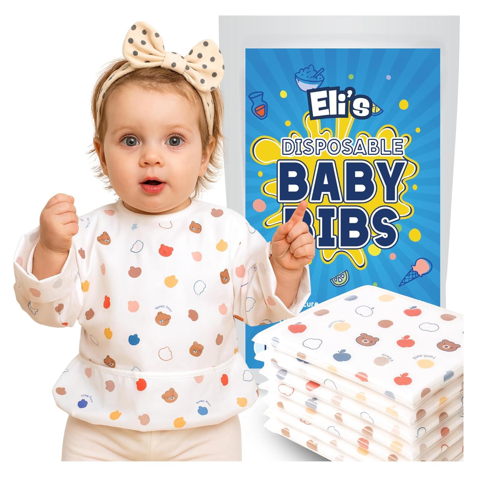 Baberos Desechables Eli con Amor - Manga Larga Oso Dormilón, 10 Unidades