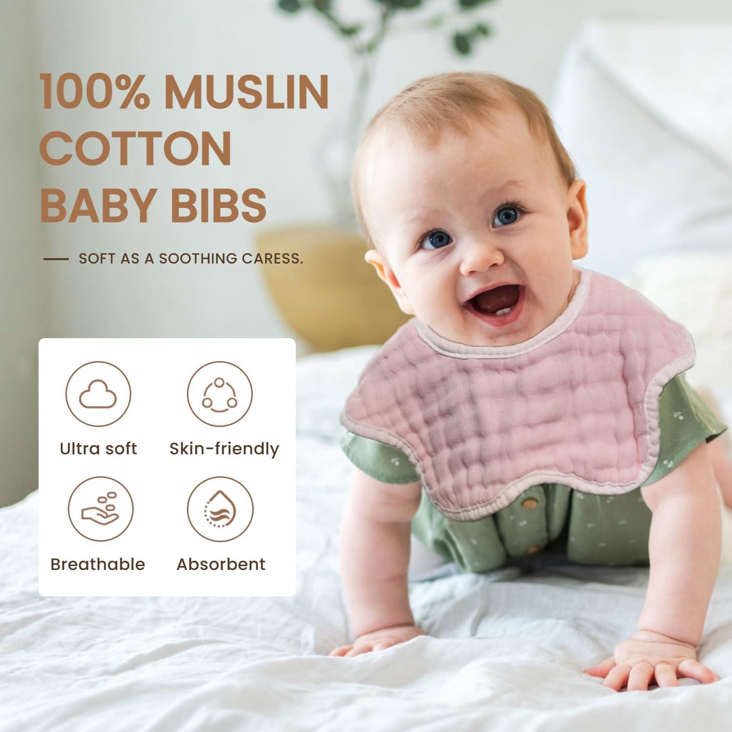 Baberos de Muselina MUKIN para Bebés - Paquete de 6 Ajustables