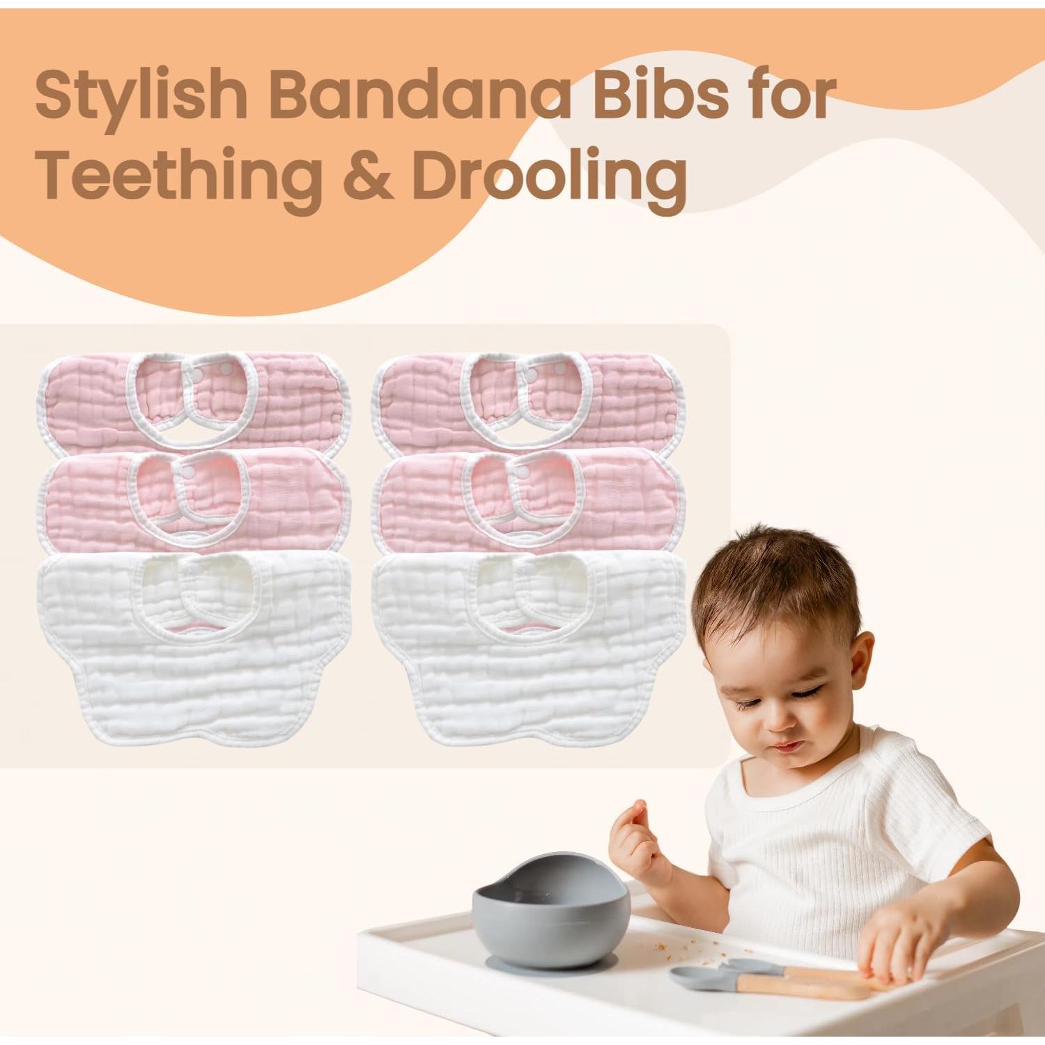 Baberos de Muselina MUKIN para Bebés - Paquete de 6 Ajustables