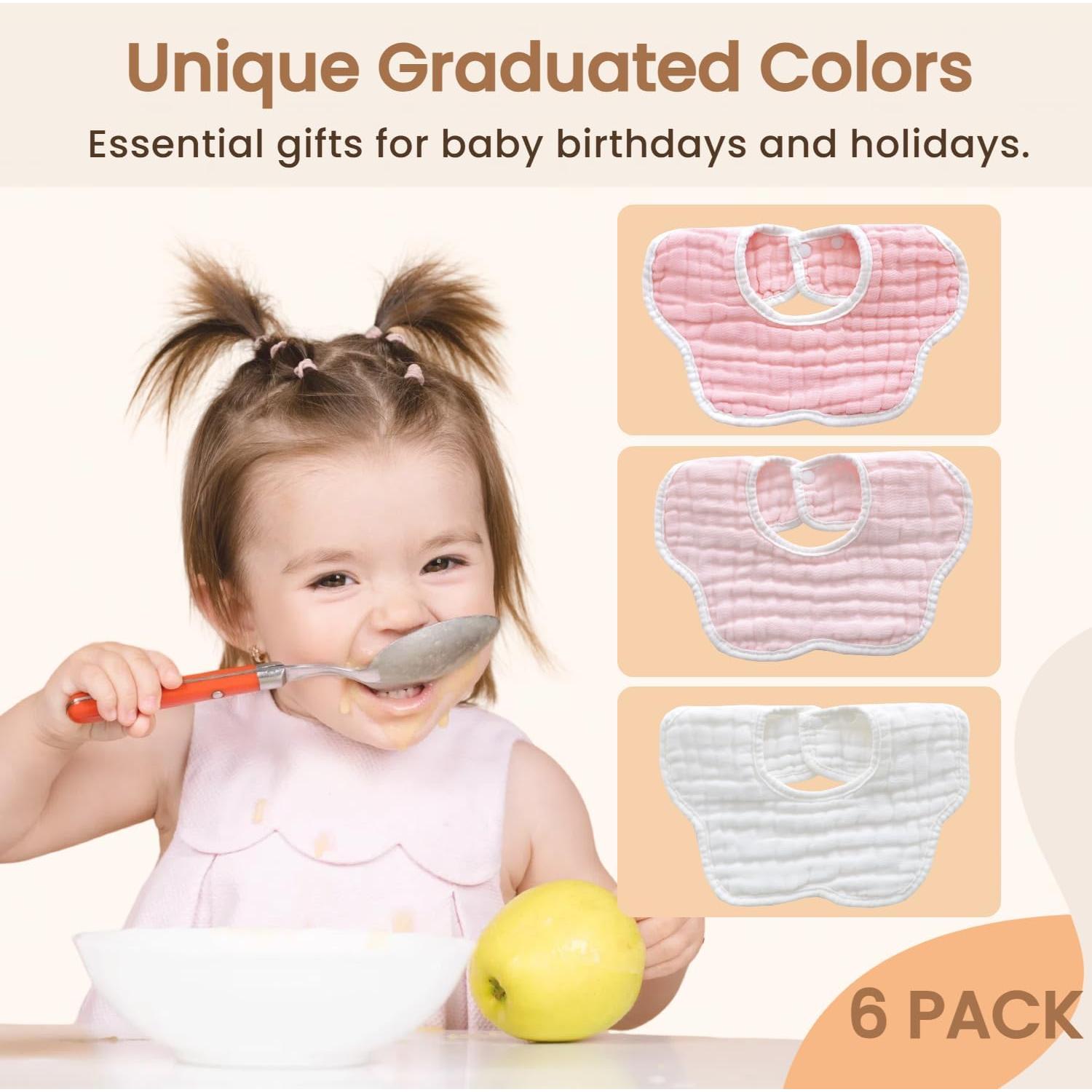 Baberos de Muselina MUKIN para Bebés - Paquete de 6 Ajustables