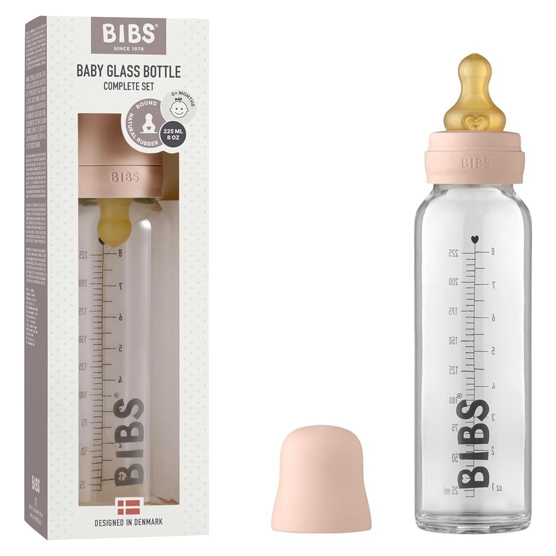 BIBS Botella de Vidrio para Bebés 225 ml Libre de BPA Rubor