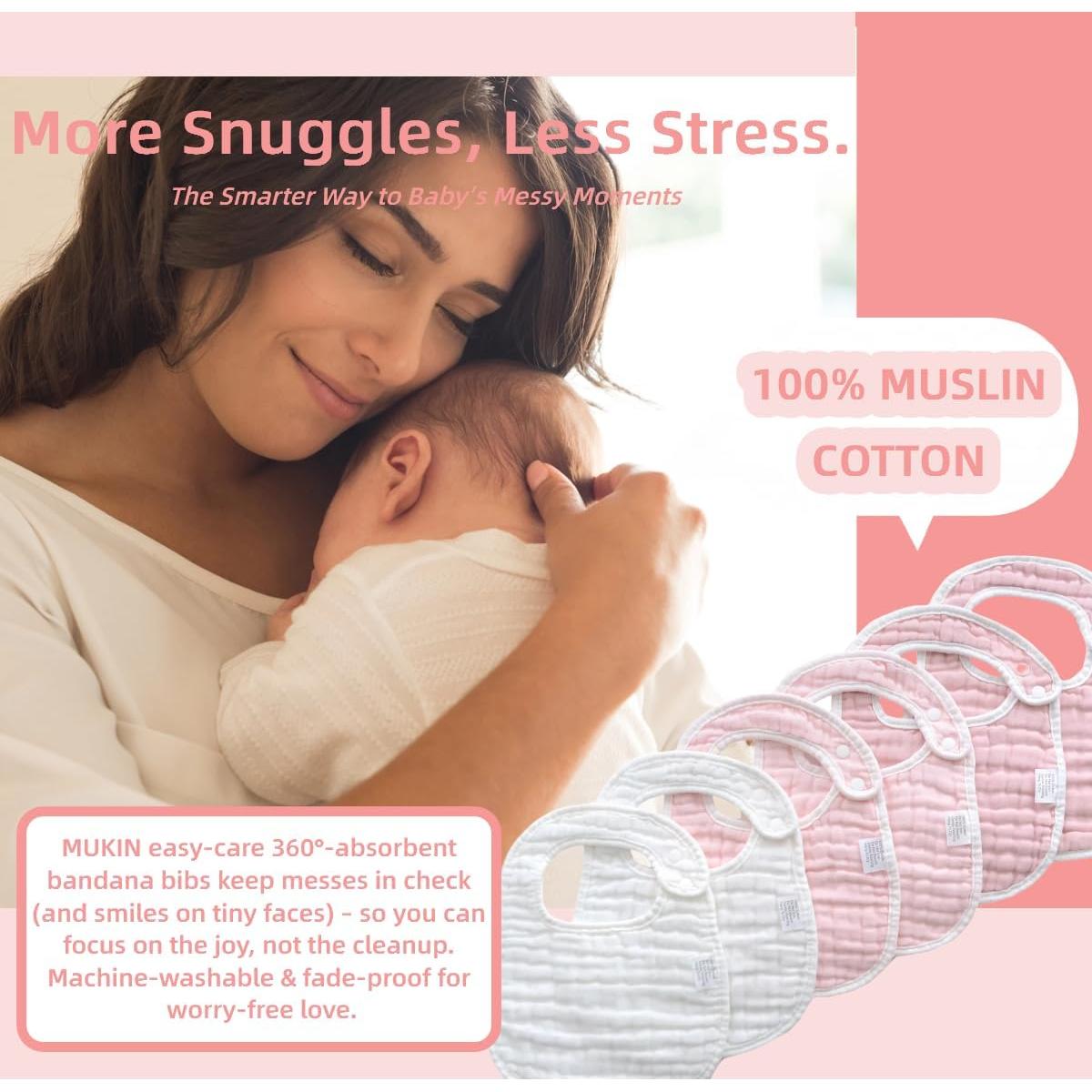 Baberos y Paños de Eructo MUKIN de Muselina - 6 Piezas Algodón