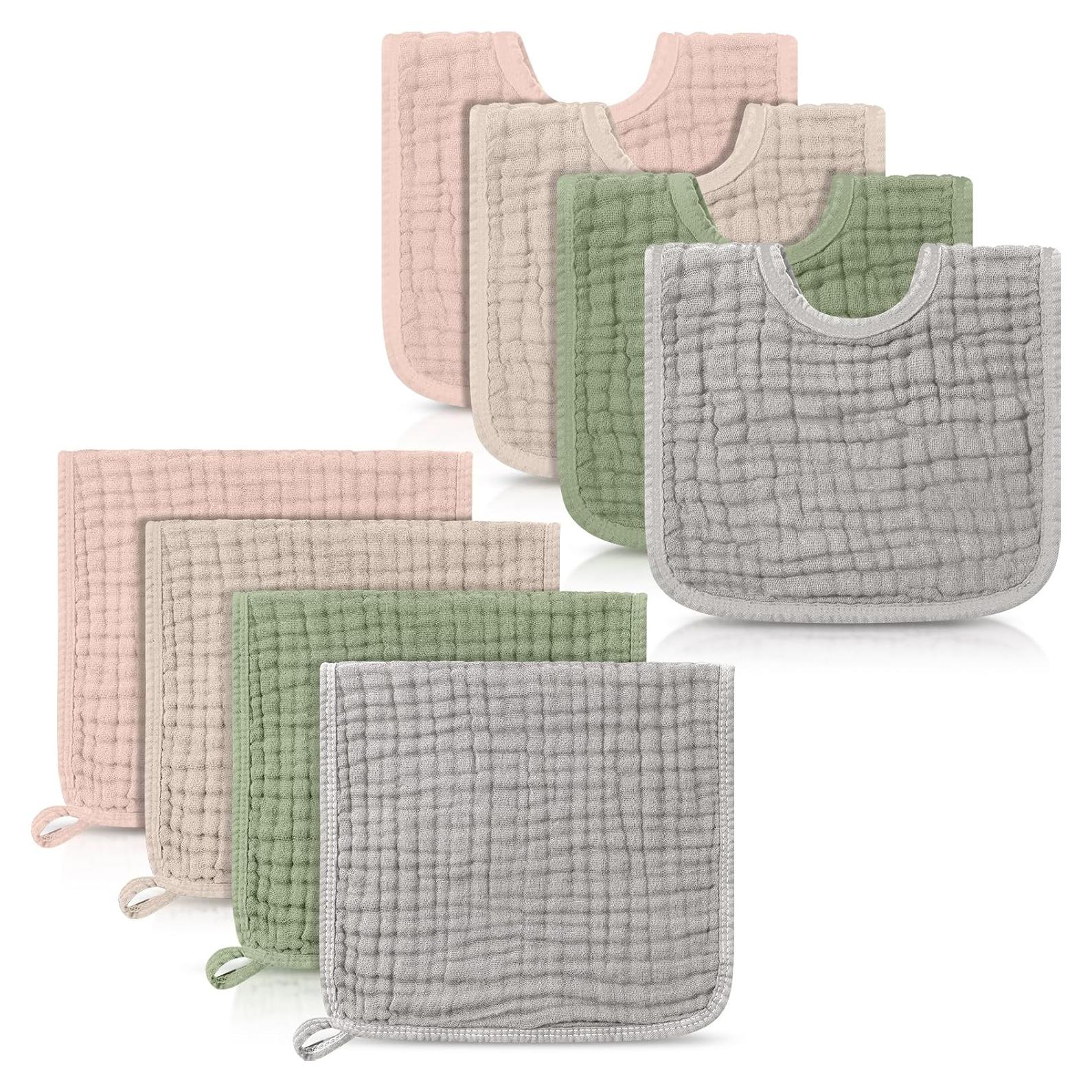 Tallew 8 Baberos y Paños Muselina Algodón Bebé 50x25cm