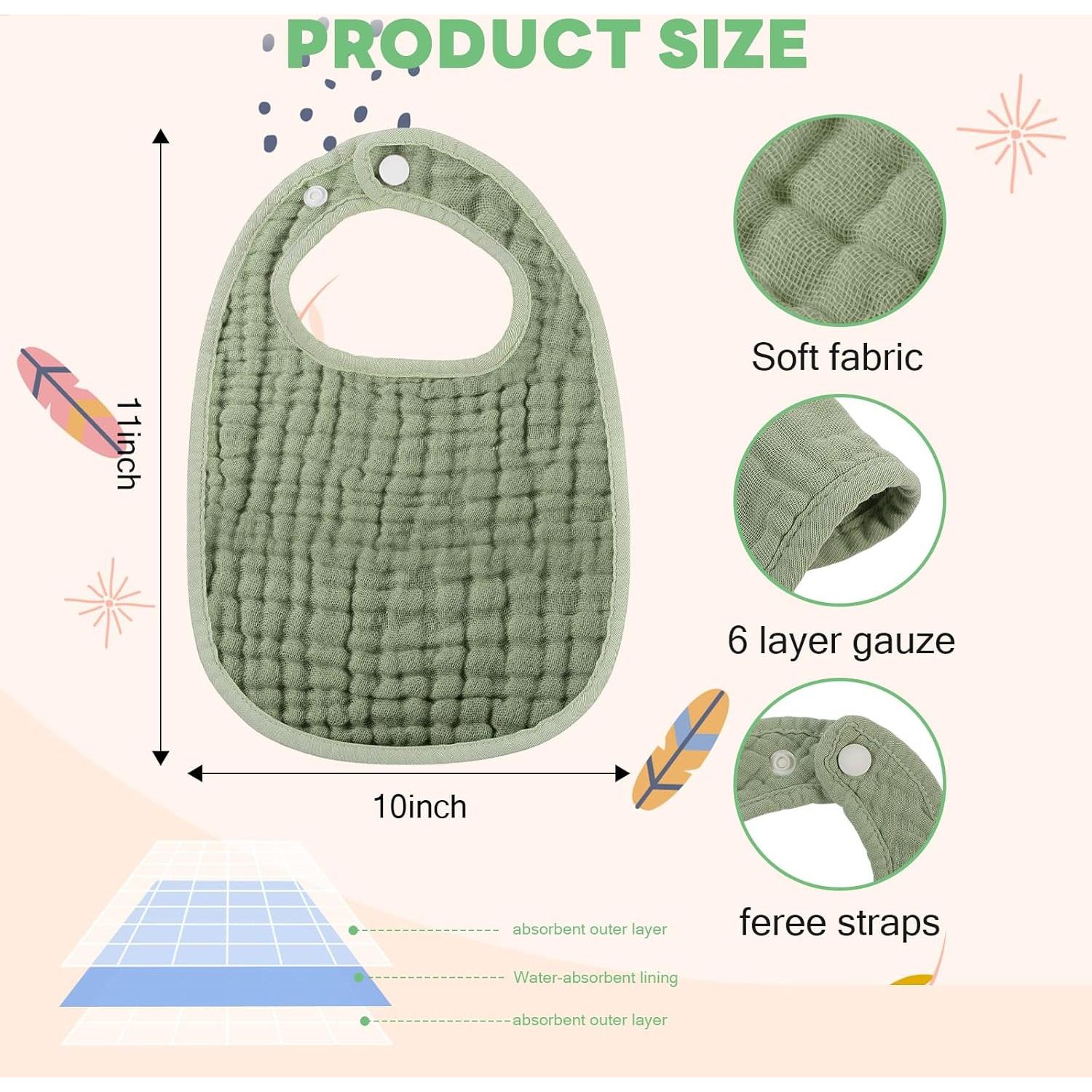 Tallew 8 Baberos y Paños Muselina Algodón Bebé 50x25cm