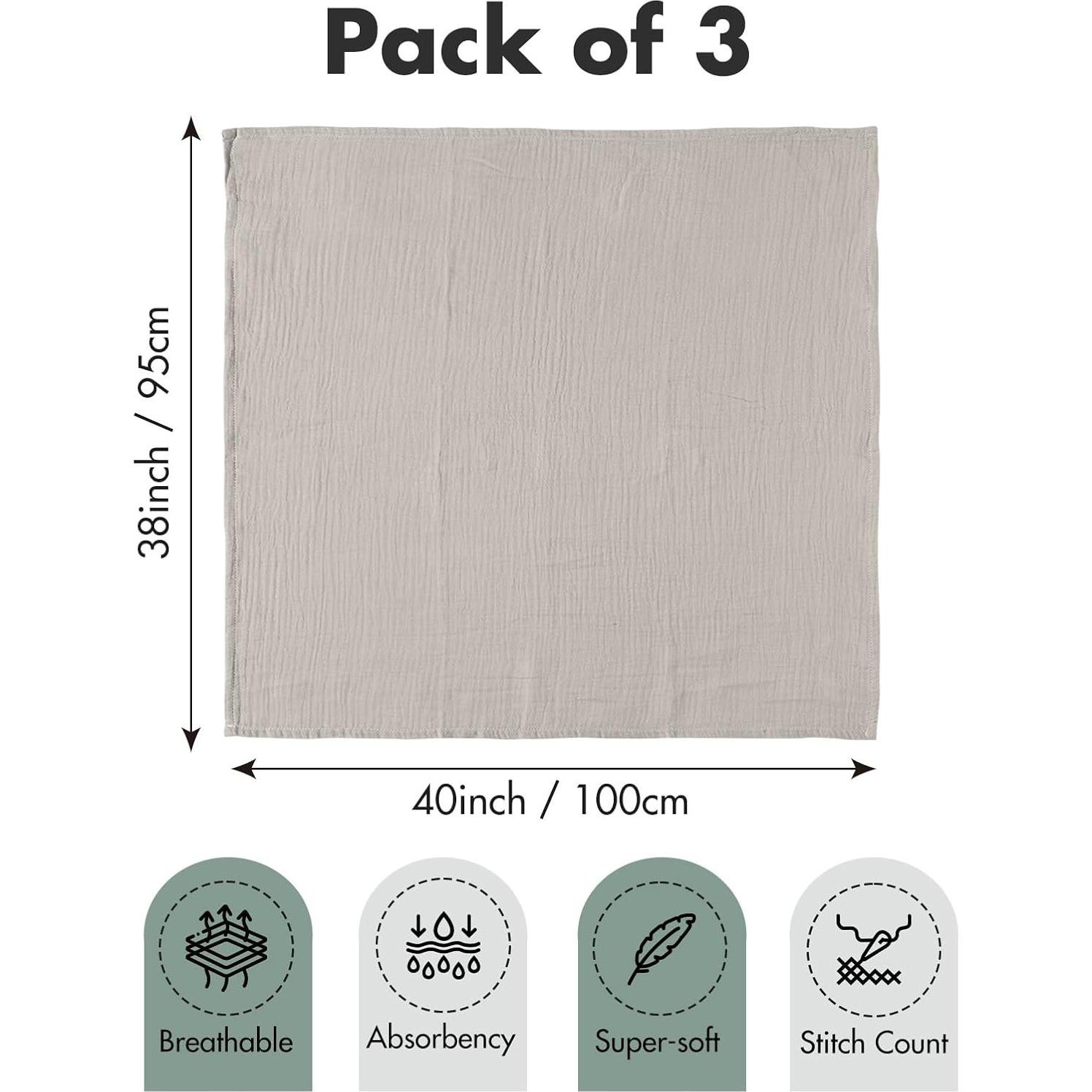 Mantas de Muselina LYRICHOM BABY - Paquete de 3, 95x100 cm