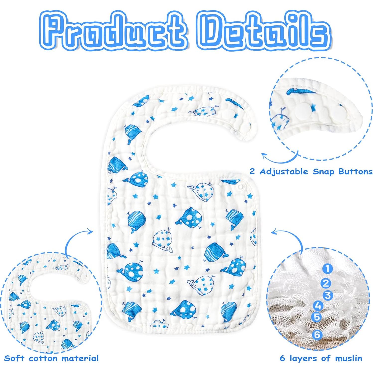 Juego de 10 Baberos de Muselina Algodón BUoonyer Ajustables