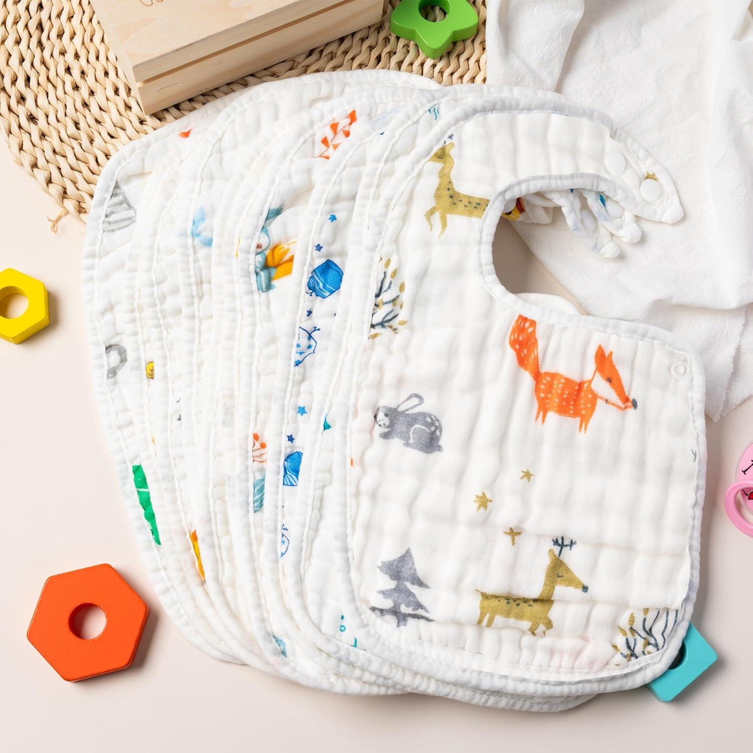 Juego de 10 Baberos de Muselina Algodón BUoonyer Ajustables