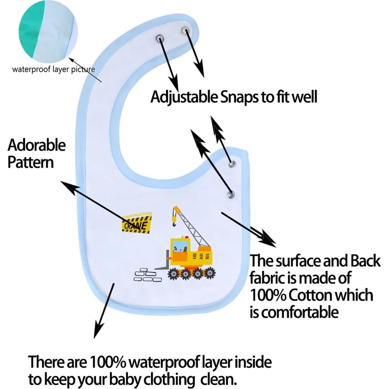 Maiwa Paquete de 6 Baberos Impermeables de Algodón para Bebés