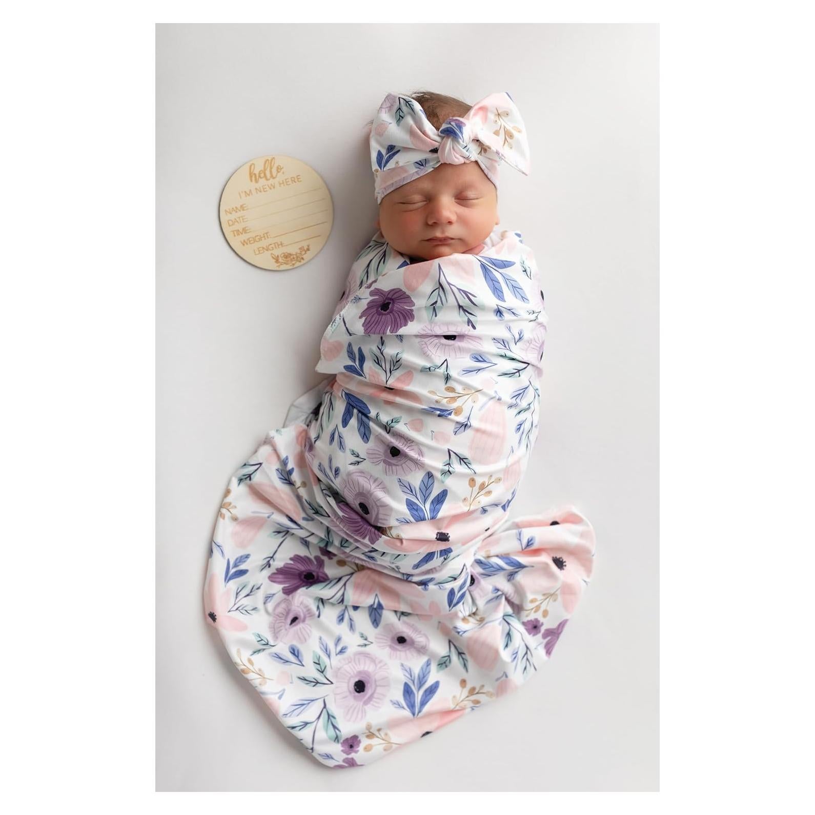 Manta Envueltoria para Bebé Vollmic Floral Rosa y Morado 80x80cm