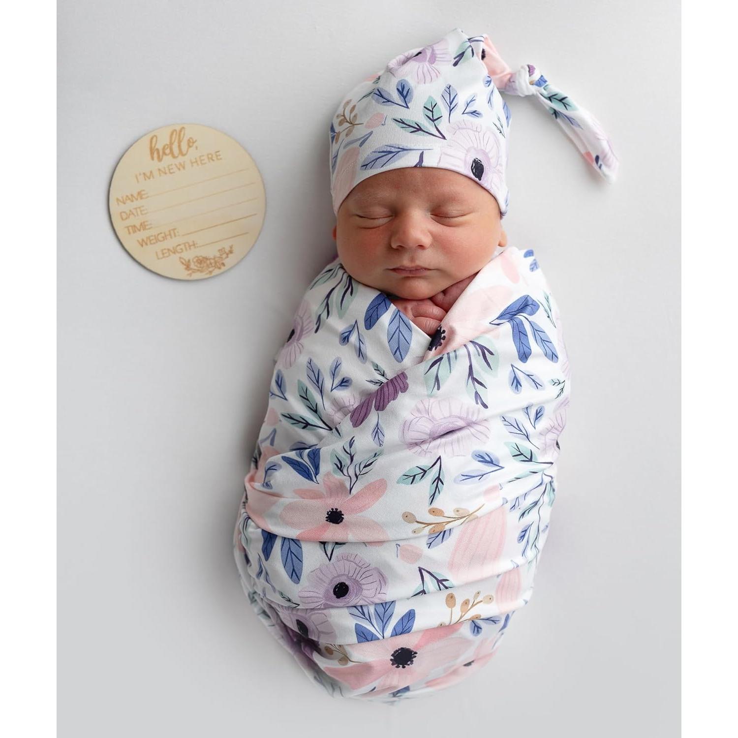 Manta Envueltoria para Bebé Vollmic Floral Rosa y Morado 80x80cm