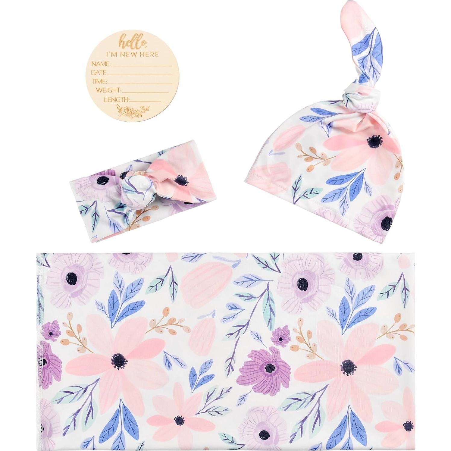 Manta Envueltoria para Bebé Vollmic Floral Rosa y Morado 80x80cm