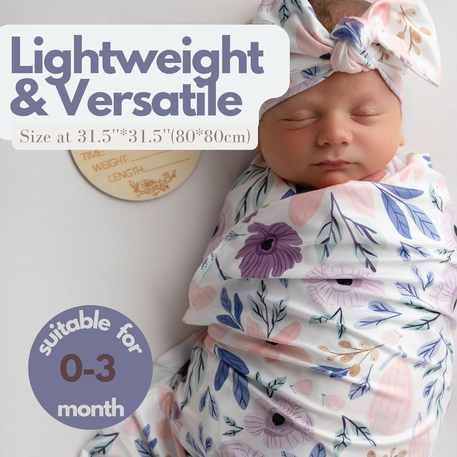 Manta Envueltoria para Bebé Vollmic Floral Rosa y Morado 80x80cm