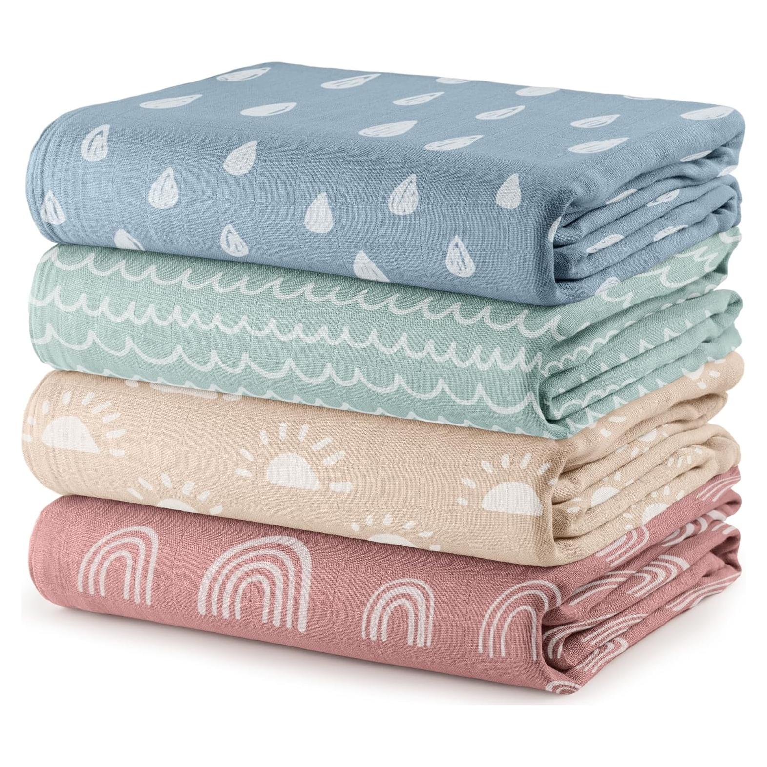 Mantas de Muselina Comfy Cubs Pack de 4 - 119 cm Suaves para Bebés
