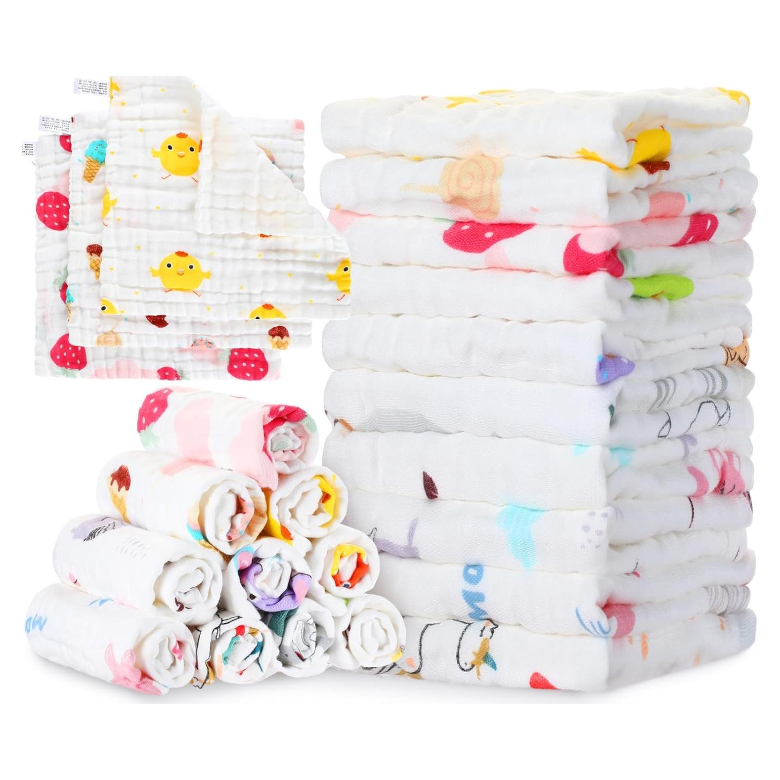 50 Pañales de Algodón Muselina VitalCozy 25x25 cm Multicolor