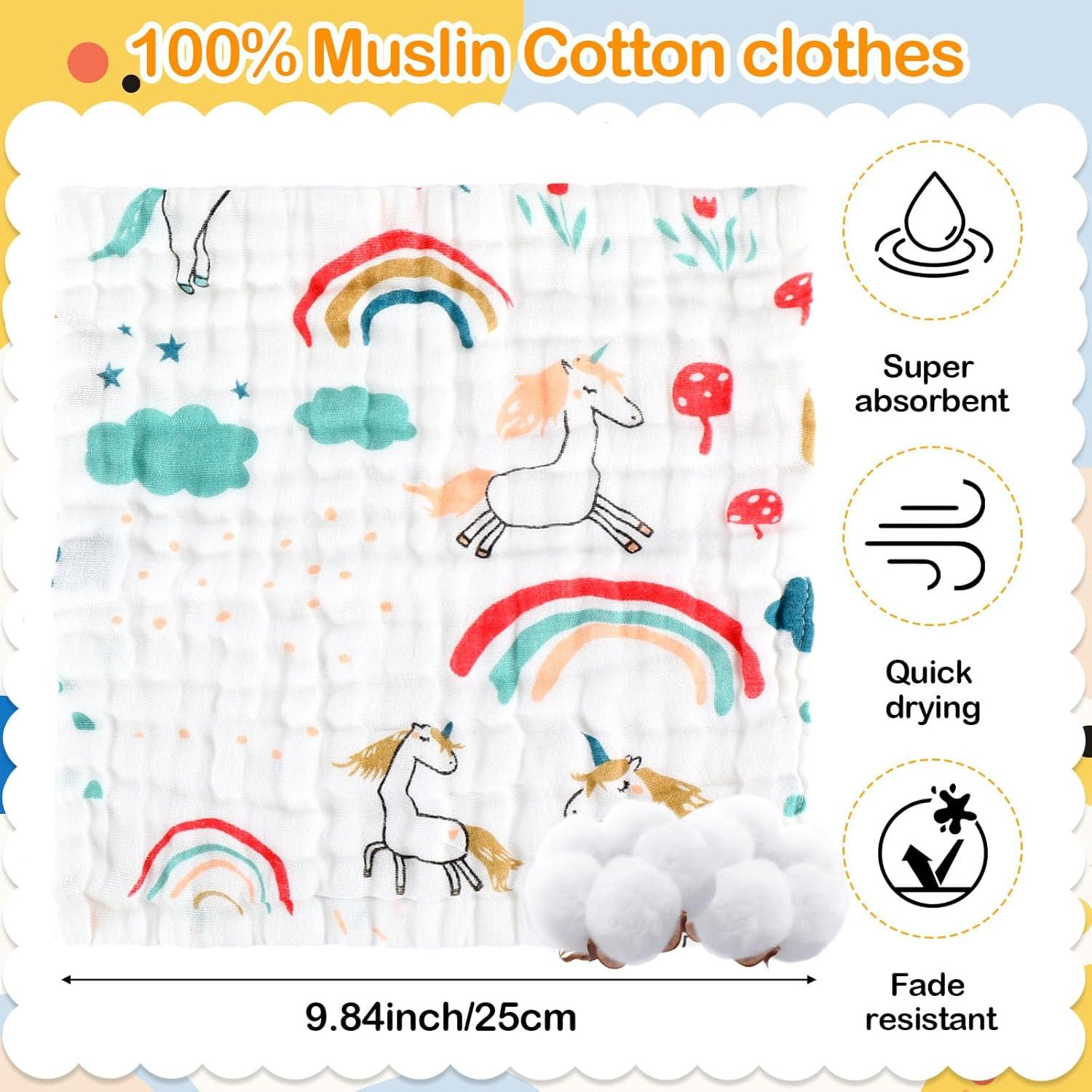 50 Pañales de Algodón Muselina VitalCozy 25x25 cm Multicolor