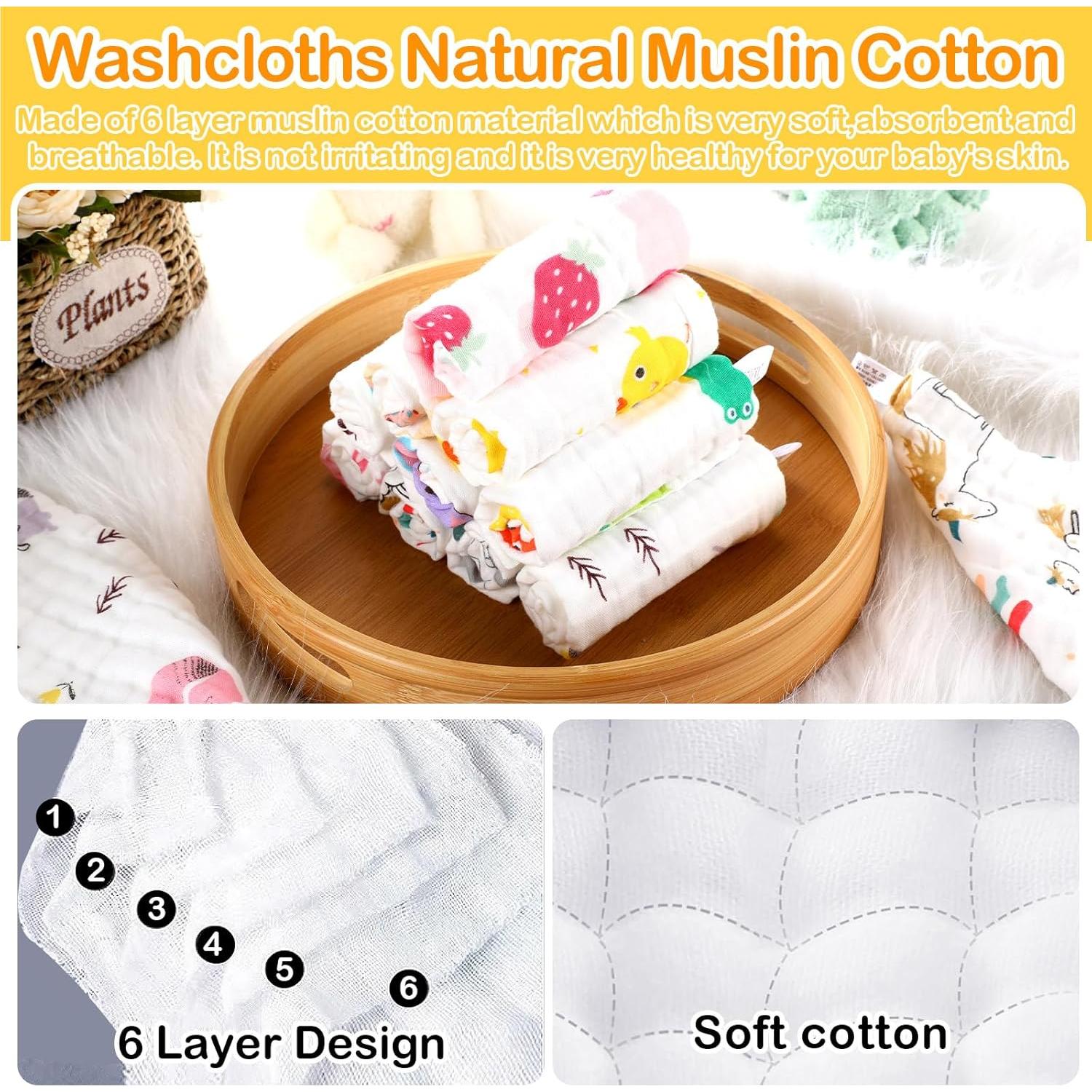 50 Pañales de Algodón Muselina VitalCozy 25x25 cm Multicolor