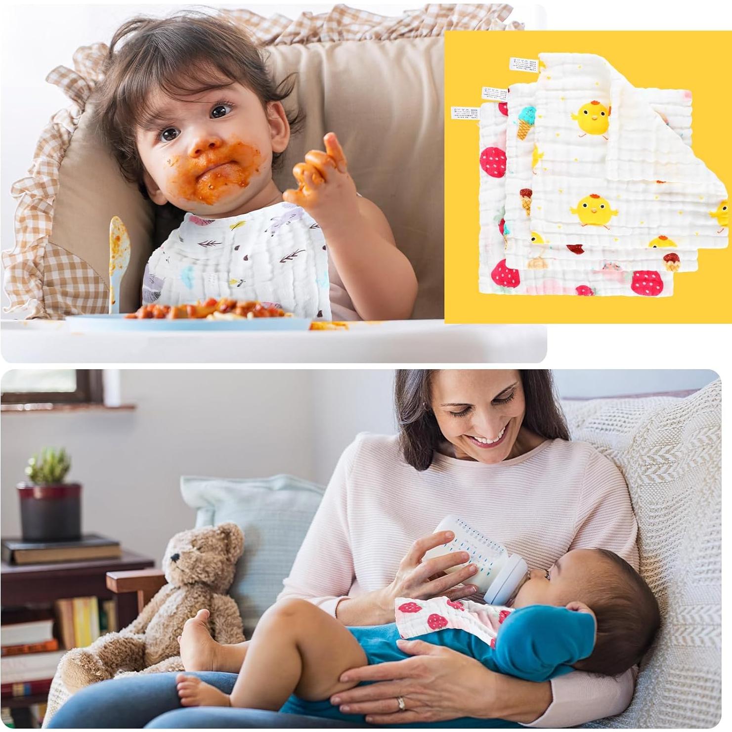 50 Pañales de Algodón Muselina VitalCozy 25x25 cm Multicolor