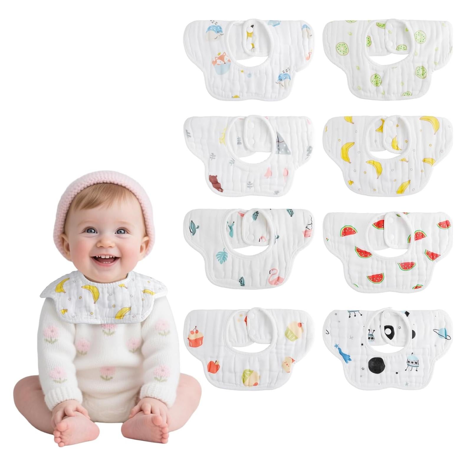 Paquete de 8 Baberos de Algodón Orgánico Ajustables Wiland