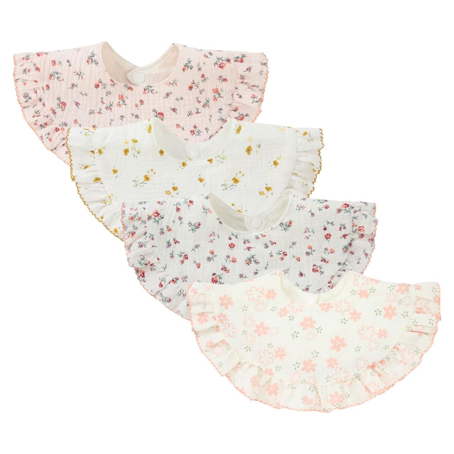 4 Baberos de Muselina Unisex Algodón para Bebés 0-36 Meses