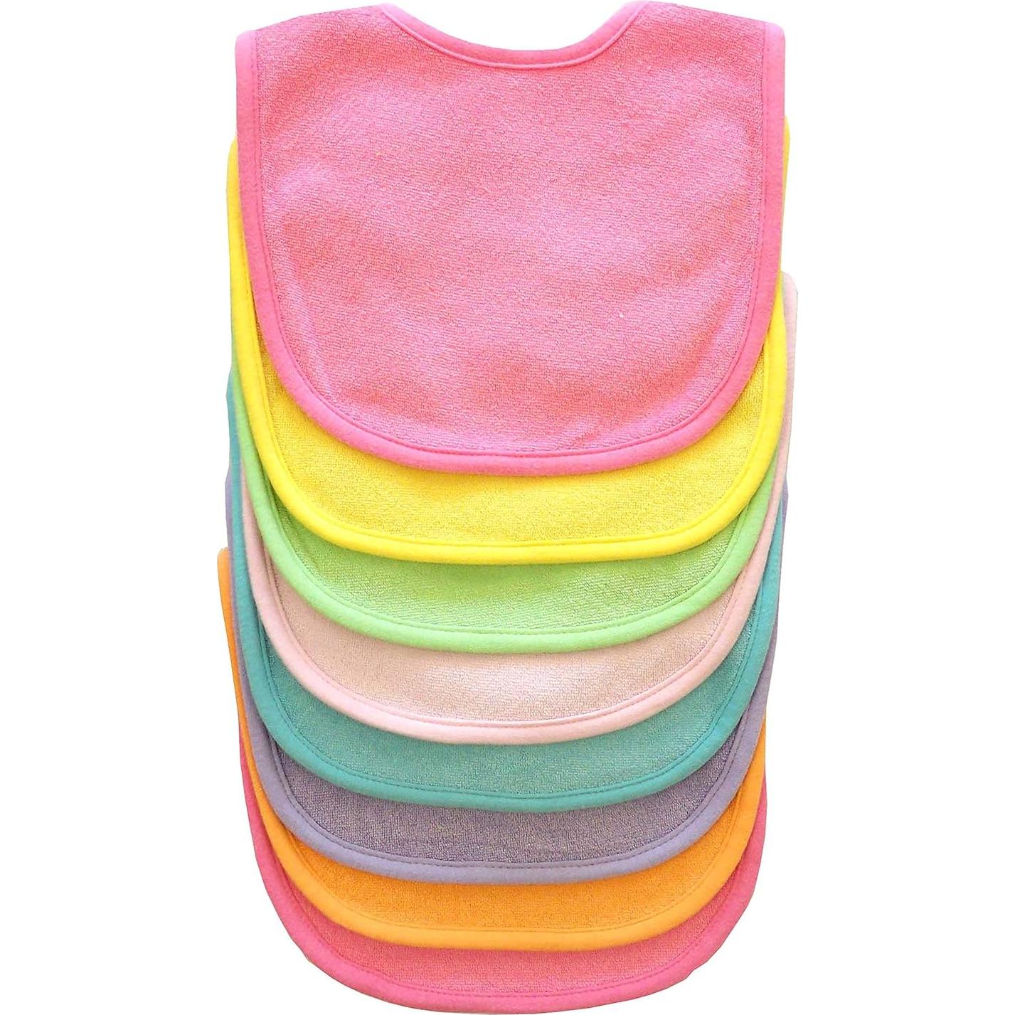 Neat Solutions 8 Pack Multi-Color Solid Knit Terry Feeder Bib, Girl, 8 Count
