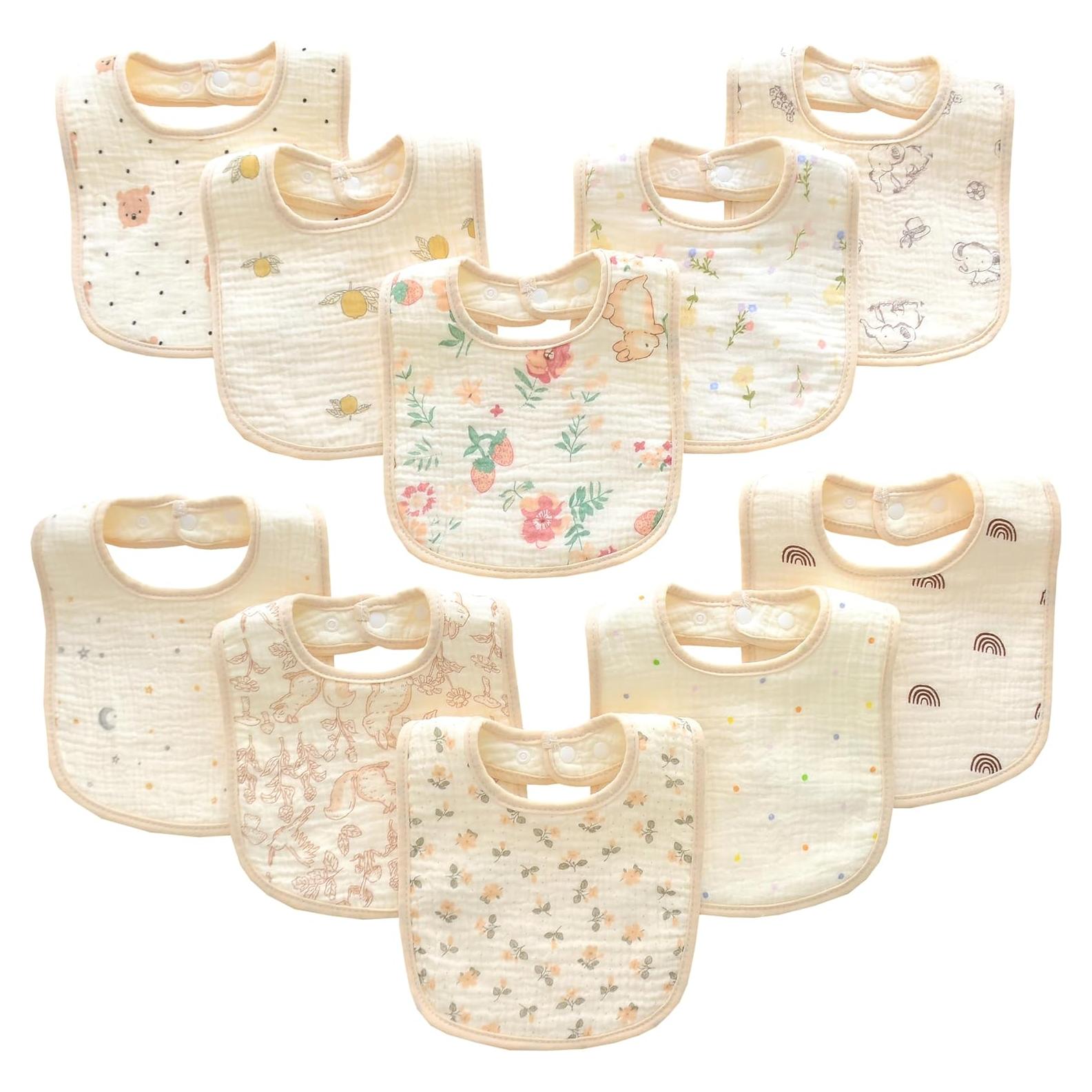 Baberos de Muselina MUKIN para Bebés - Algodón Ajustable, 10 Piezas