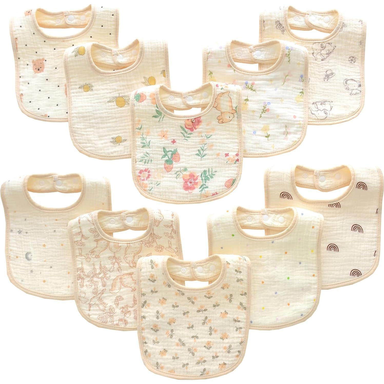 Baberos de Muselina MUKIN para Bebés - Algodón Ajustable, 10 Piezas