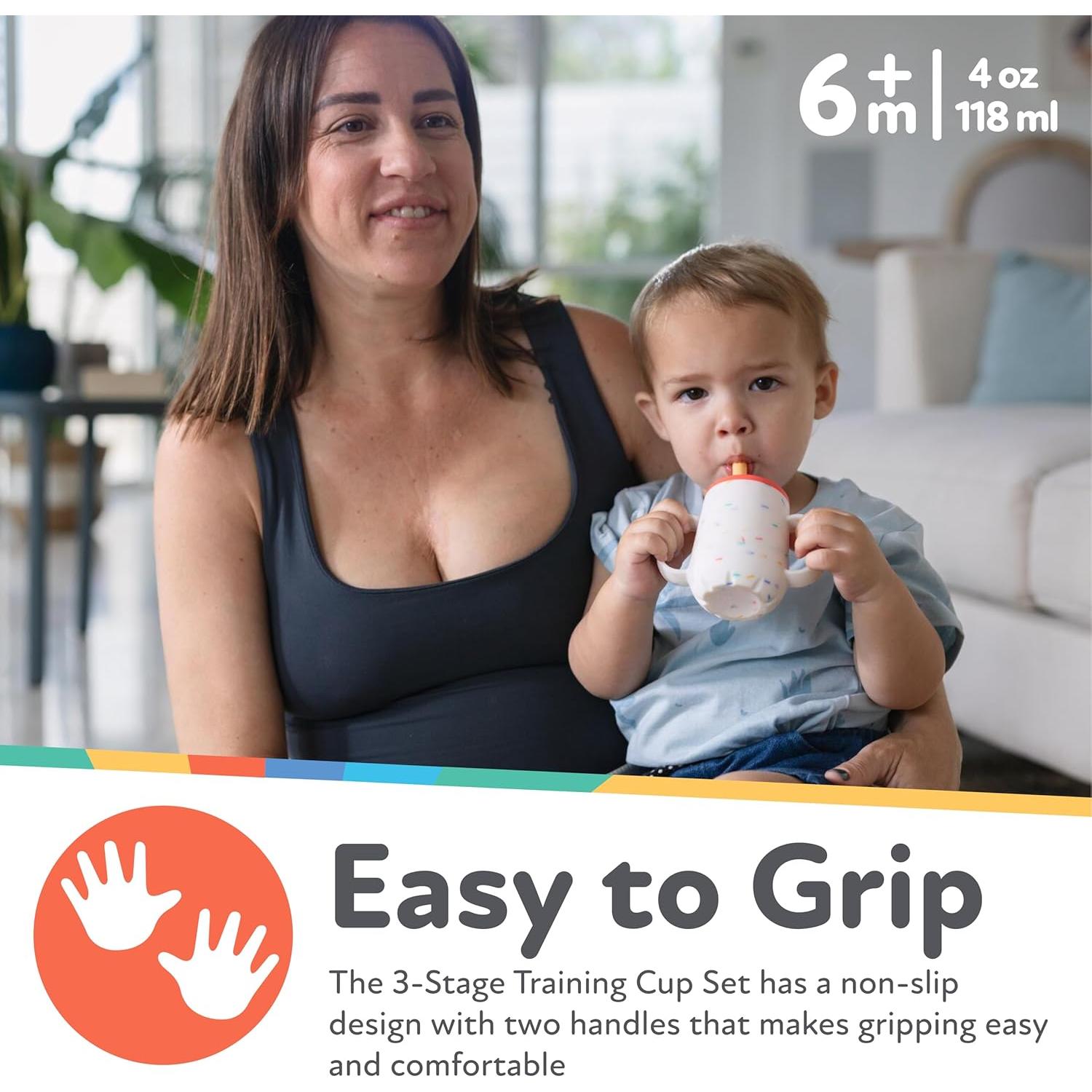 Juego de Tazas de Entrenamiento Nuby 3 Etapas Silicona 120 mL