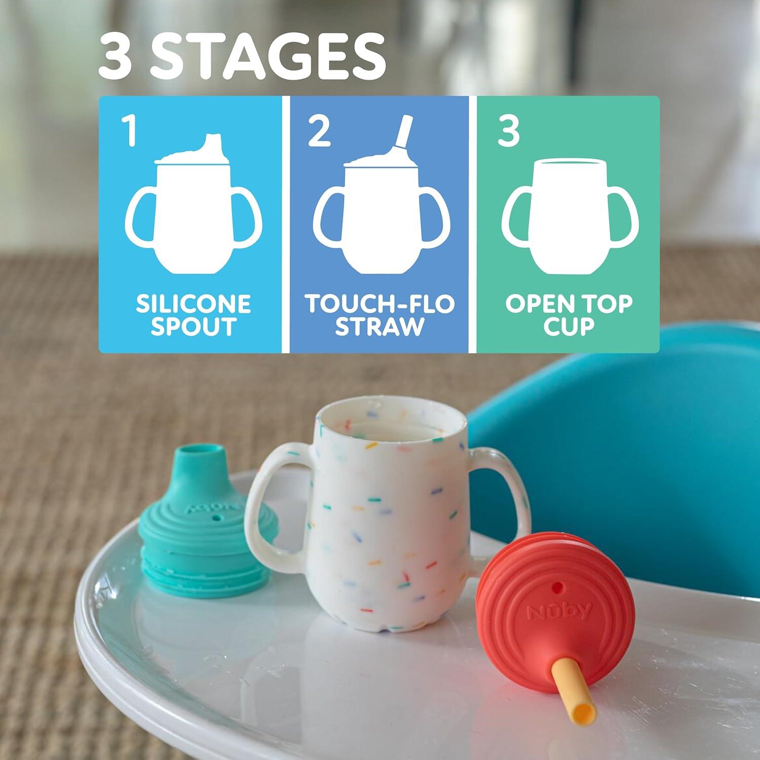 Juego de Tazas de Entrenamiento Nuby 3 Etapas Silicona 120 mL