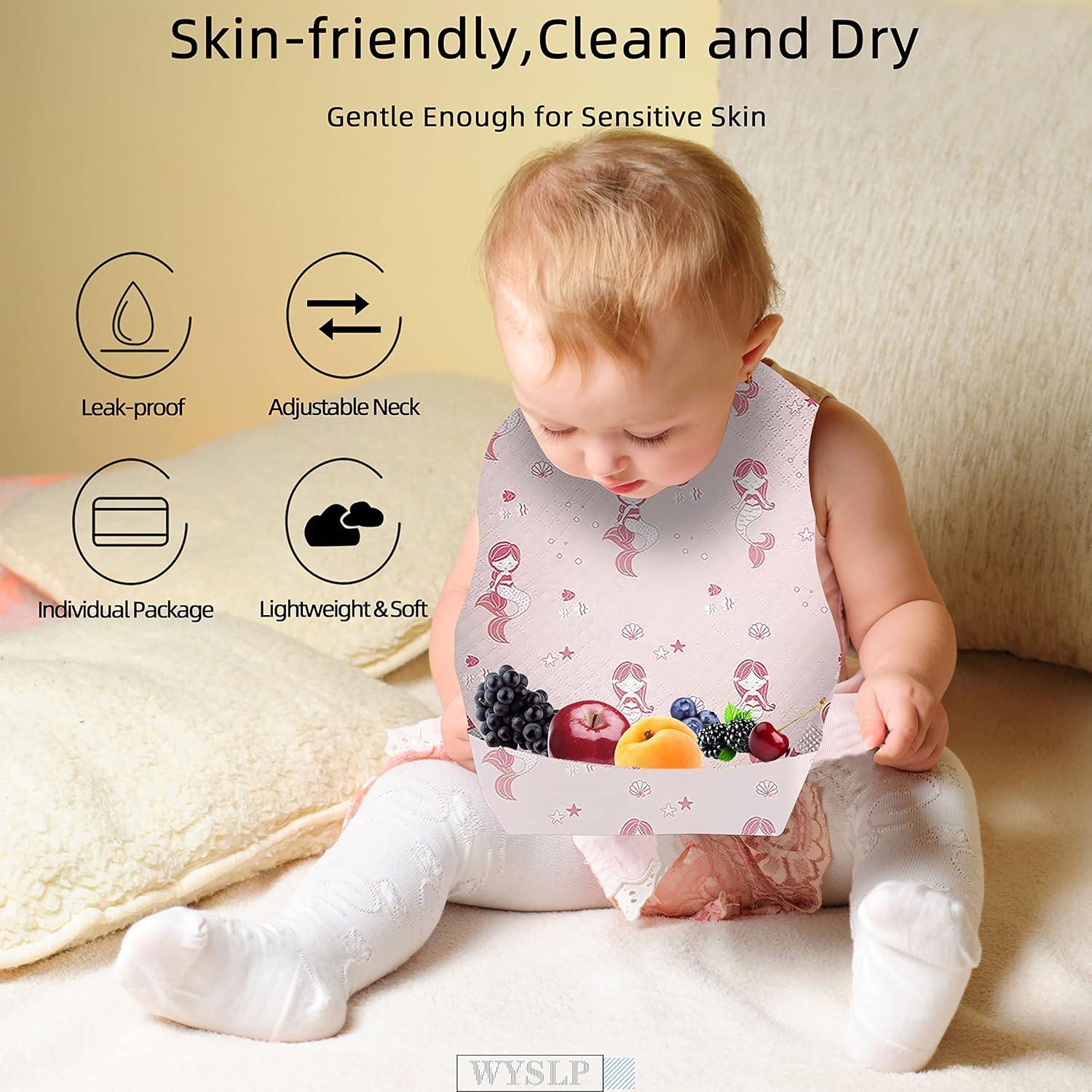 Baberos Desechables para Bebés Sirena 25pcs Impermeables