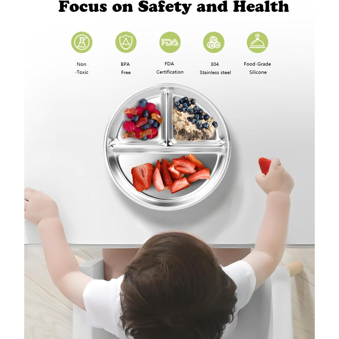 Platos Divididos de Acero Inoxidable Bakpoco 4 Paquetes 20.32 cm