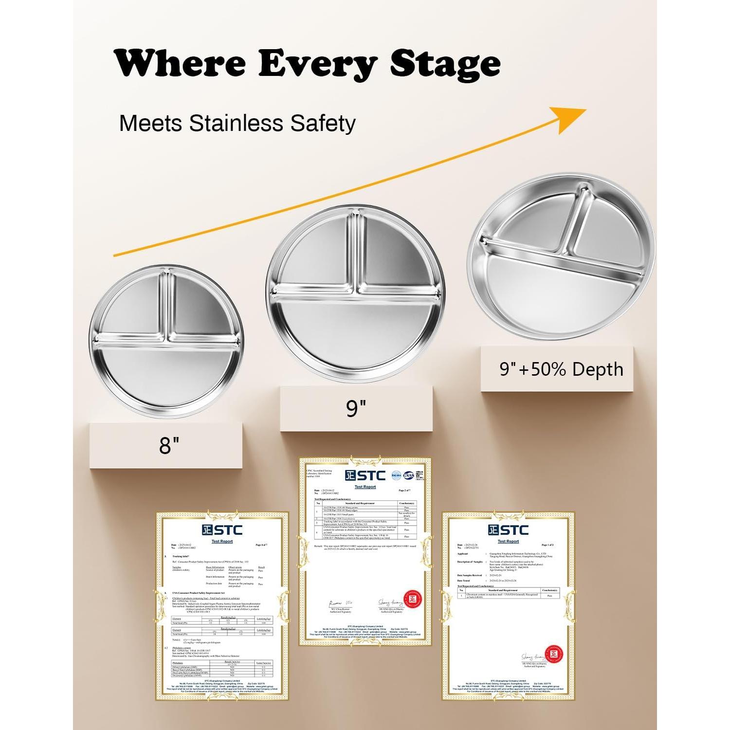 Platos Divididos de Acero Inoxidable Bakpoco 4 Paquetes 20.32 cm