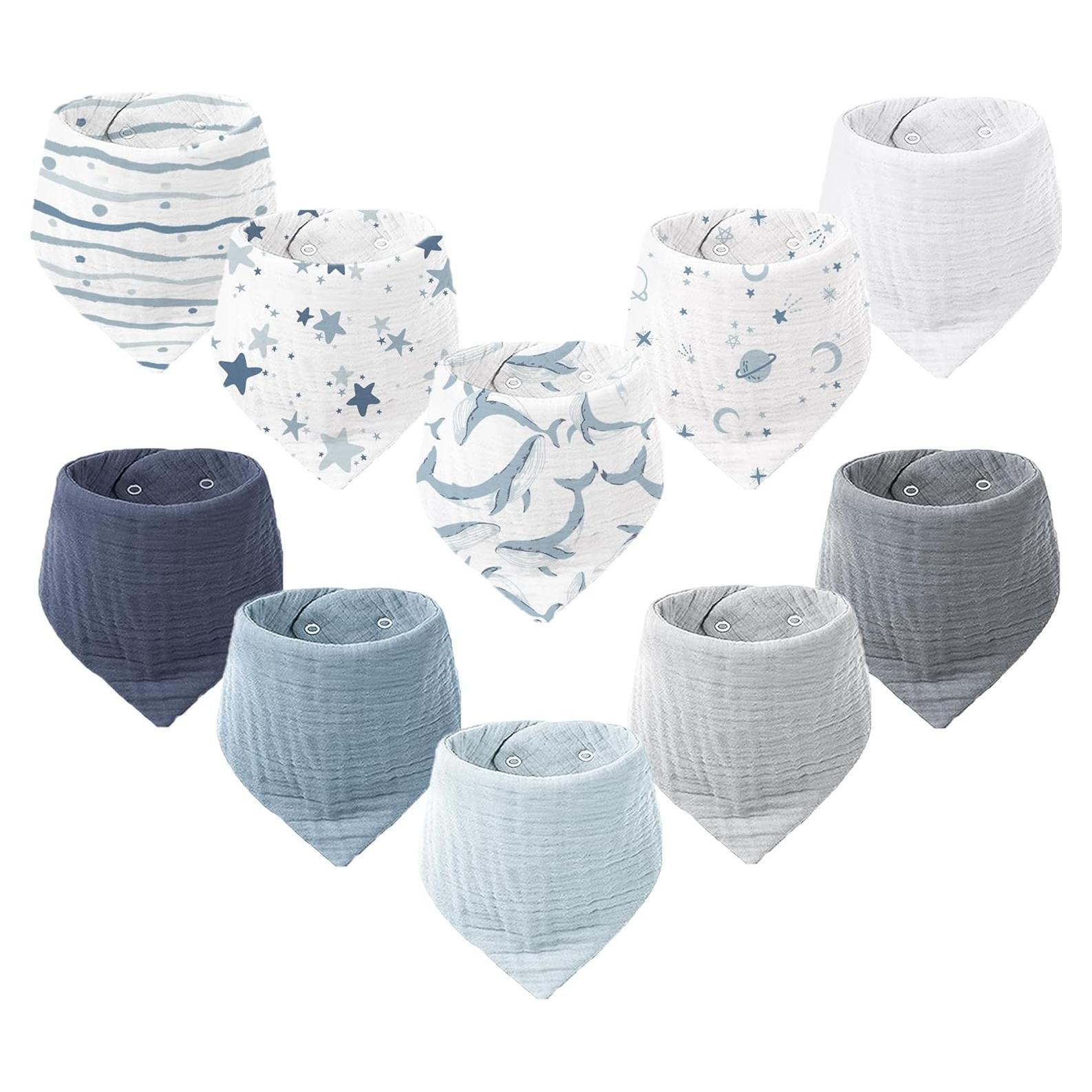 Baberos de Muselina Konssy 10 Piezas 100% Algodón Unisex