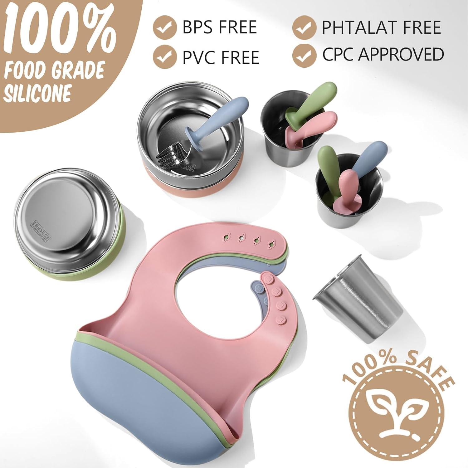 Set de Alimentación para Bebés Yinder 15 Piezas Silicona Acero Inoxidable