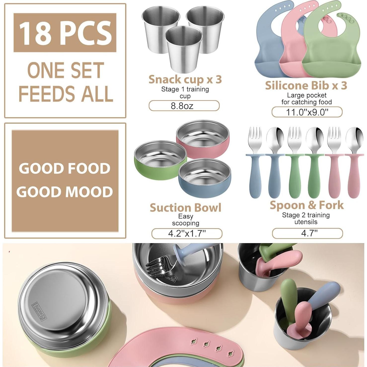 Set de Alimentación para Bebés Yinder 15 Piezas Silicona Acero Inoxidable