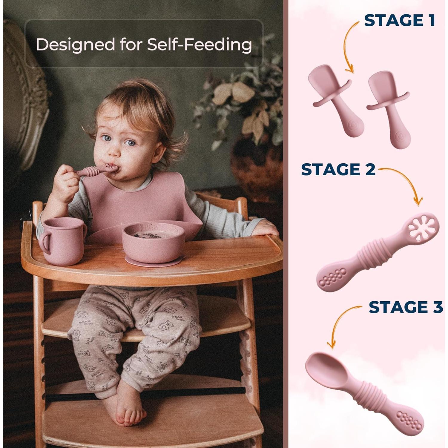 Juego de Alimentación para Bebés Bumble Bowl Rosa 6-12 Meses