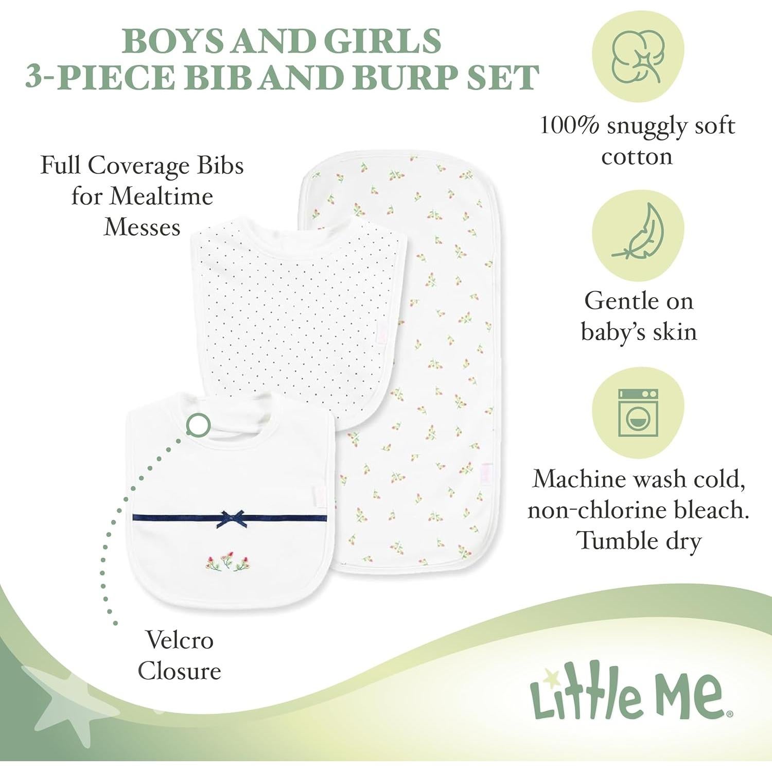 Set de 3 Baberos y Paño Little Me Algodón Suave