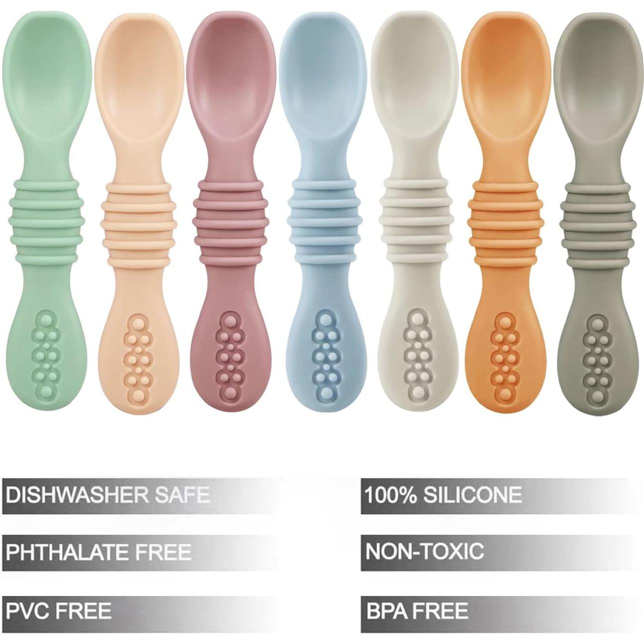 Set de 7 Cucharas de Silicona para Bebés PandaEar - Seguras y Ergonómicas