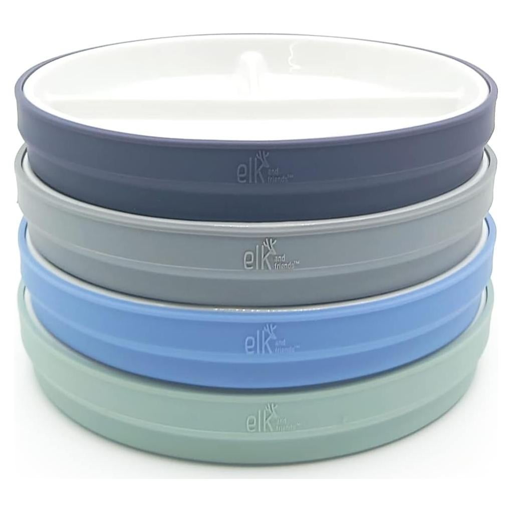Platos Divididos de Porcelana Elk y Amigos 16cm con Mangas Silicona