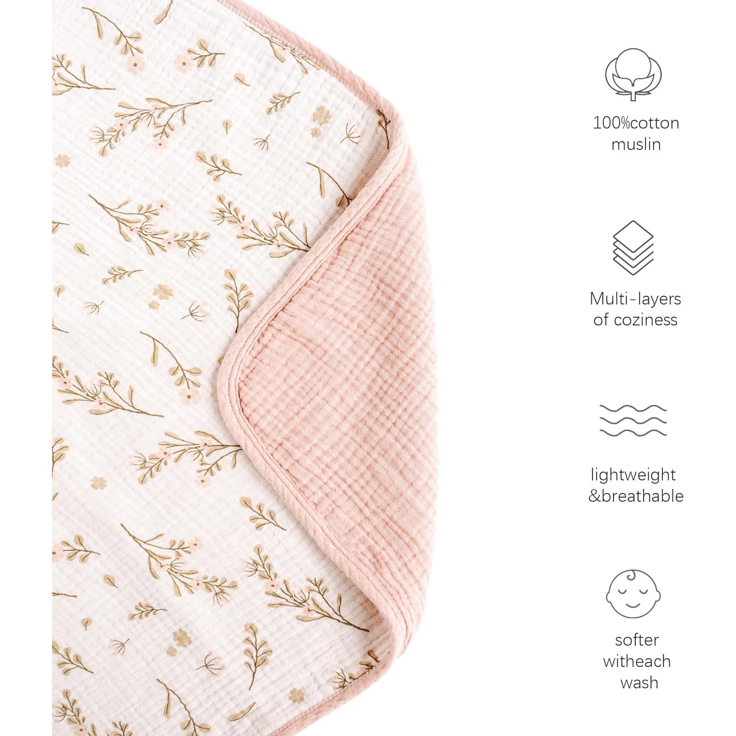 Manta de Muselina Konssy 100% Algodón Floral 101.6x91.4cm