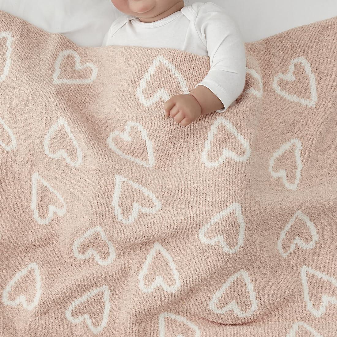 Manta Chenille Suave CREVENT 101.6x76.2cm Corazón Rosa